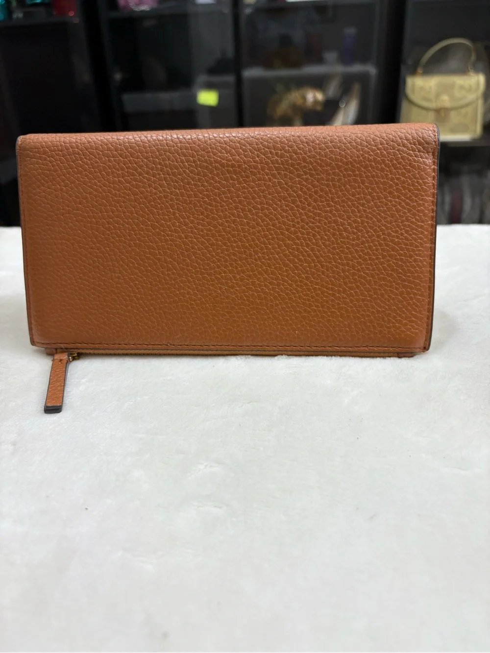 Tory Burch Long Camel Brown Women’s Pebble Leather Wallet